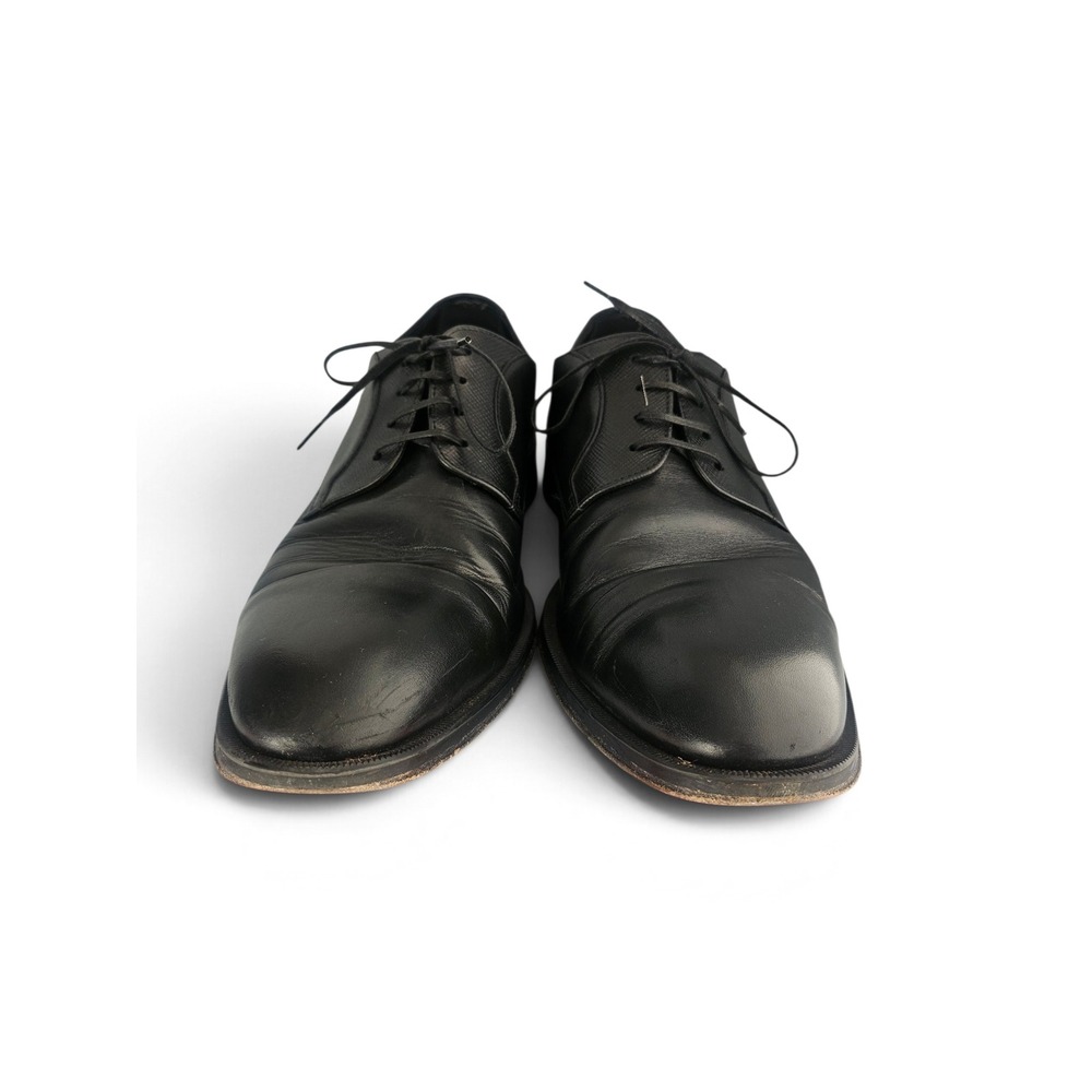 Hugo Boss Mens Black Leather Cap Toe Derby Dress Shoes Made in Italy 9.5